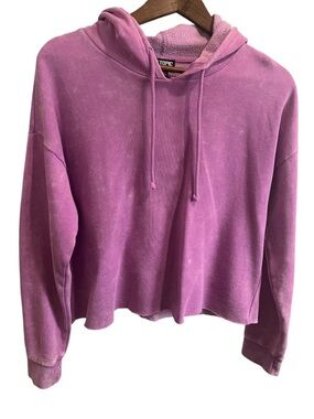 Hot Topic Purple Lavender Distressed Cropped Hoodie Long Sleeve Sweatshirt Sz L